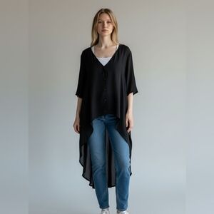 ThreeEightyTwo Black Sheer Button Down High Low Top Size Medium